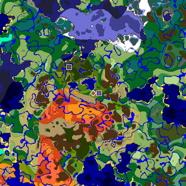 Predicted biome map of Java 1.18 seed 7466108722351420093 around estimated spawn