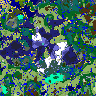 Predicted biome map of Java 1.18 seed -8760250285046864620 around estimated spawn