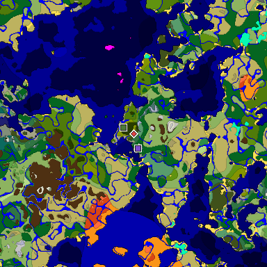 Predicted biome map of Java 1.18 seed 2154876963393845074 around estimated spawn