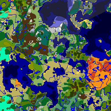 Predicted biome map of Java 1.18 seed -9100503240808010301 around estimated spawn