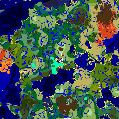Predicted biome map of Java 1.18 seed -4727995093881768269 around estimated spawn