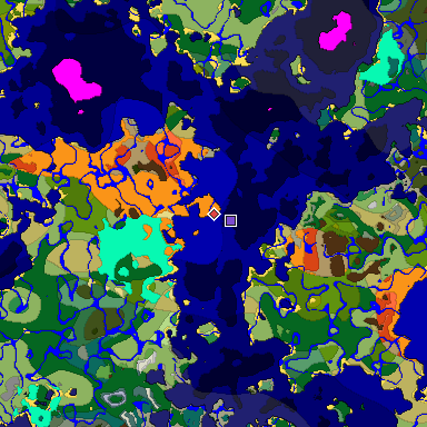 Predicted biome map of Java 1.18 seed 8636974063524036178 around estimated spawn