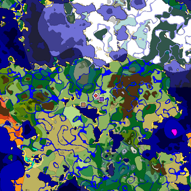 Predicted biome map of Java 1.18 seed -6624932414721611755 around estimated spawn