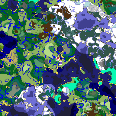 Predicted biome map of Java 1.18 seed 5029470455488647383 around estimated spawn