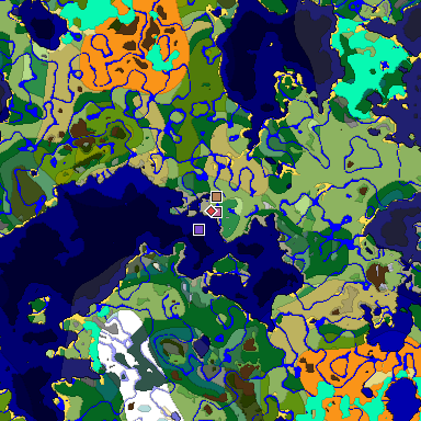 Predicted biome map of Java 1.18 seed -1427648418267300374 around estimated spawn