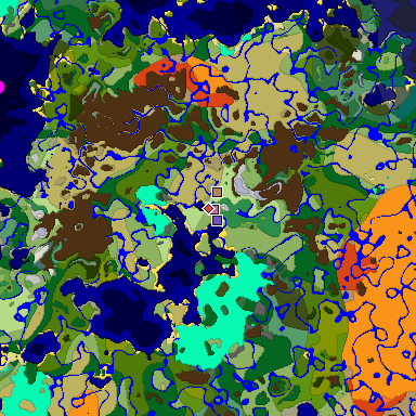 Predicted biome map of Java 1.18 seed 3407861987216178077 around estimated spawn