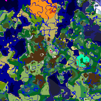 Predicted biome map of Java 1.18 seed -3336553508525545165 around estimated spawn