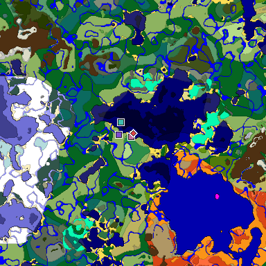 Predicted biome map of Java 1.18 seed -3105983338470300646 around estimated spawn