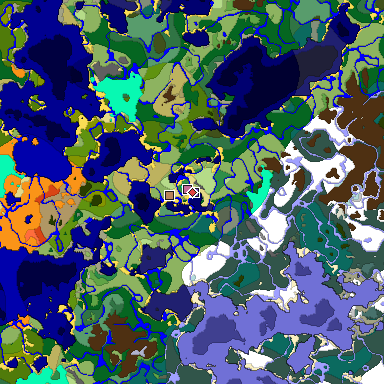 Predicted biome map of Java 1.18 seed 2168476719749940086 around estimated spawn
