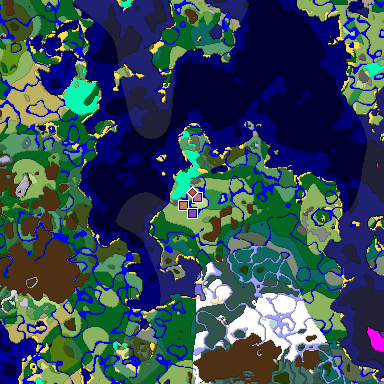Predicted biome map of Java 1.18 seed -6704006119233773074 around estimated spawn
