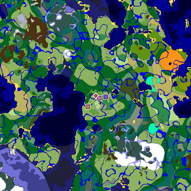 Predicted biome map of Java 1.18 seed 3331320934424516507 around estimated spawn