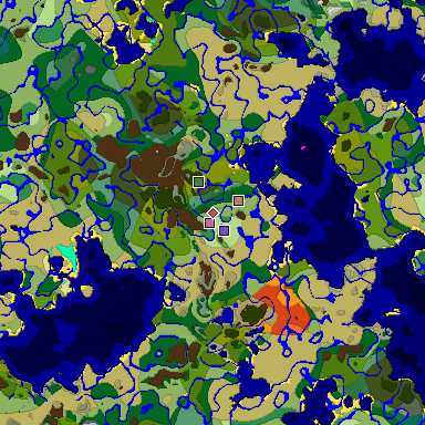 Predicted biome map of Java 1.18 seed 9170397401209391378 around estimated spawn