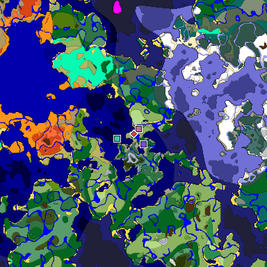 Predicted biome map of Java 1.18 seed 4272090909150257494 around estimated spawn