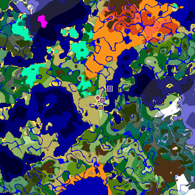 Predicted biome map of Java 1.18 seed 8962293869183253879 around estimated spawn