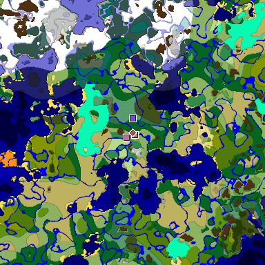 Predicted biome map of Java 1.18 seed 5896958143792131130 around estimated spawn