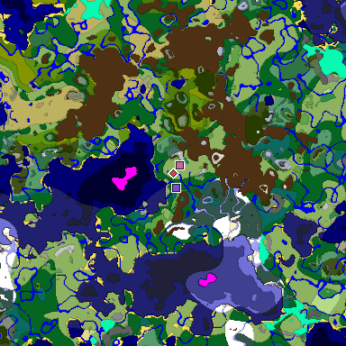 Predicted biome map of Java 1.18 seed -8708004463425296534 around estimated spawn
