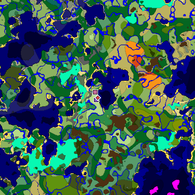 Predicted biome map of Java 1.18 seed 9053120436053793306 around estimated spawn