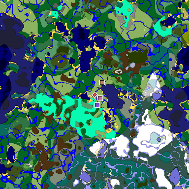 Predicted biome map of Java 1.18 seed -5942453336318847441 around estimated spawn