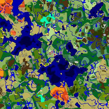 Predicted biome map of Java 1.18 seed 7140296569969865257 around estimated spawn