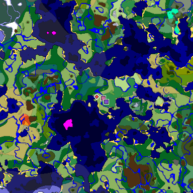 Predicted biome map of Java 1.18 seed 1248692891270081142 around estimated spawn