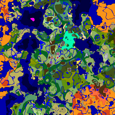 Predicted biome map of Java 1.18 seed -1426717285537251300 around estimated spawn