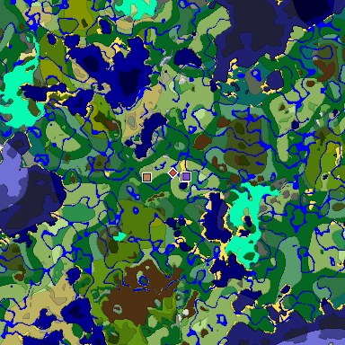 Predicted biome map of Java 1.18 seed 4100569321182300655 around estimated spawn