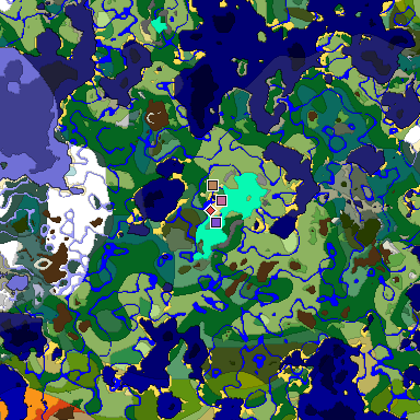 Predicted biome map of Java 1.18 seed 2080197180661958986 around estimated spawn