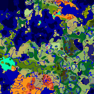 Predicted biome map of Java 1.18 seed -5335476295873305076 around estimated spawn