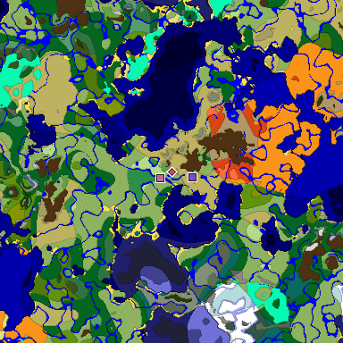 Predicted biome map of Java 1.18 seed -5705273476172913524 around estimated spawn