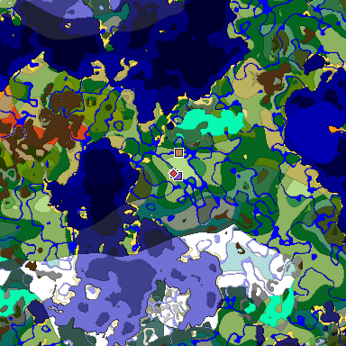 Predicted biome map of Java 1.18 seed -2043244011834810767 around estimated spawn