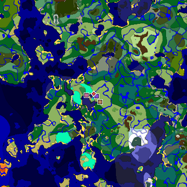 Predicted biome map of Java 1.18 seed 3676629449422557795 around estimated spawn