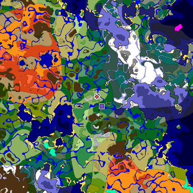 Predicted biome map of Java 1.18 seed 2018323325959027887 around estimated spawn