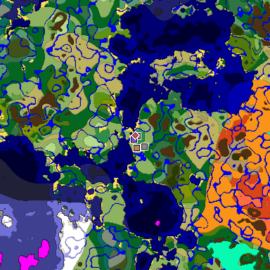 Predicted biome map of Java 1.18 seed 4564346771801594551 around estimated spawn
