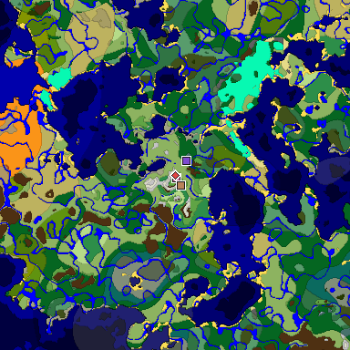 Predicted biome map of Java 1.18 seed -5770035334565302371 around estimated spawn