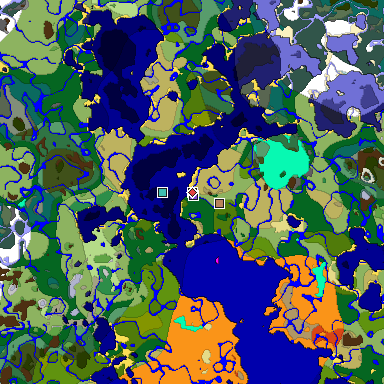 Predicted biome map of Java 1.18 seed -229868749438847648 around estimated spawn