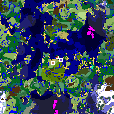 Predicted biome map of Java 1.18 seed 1496688303560444621 around estimated spawn
