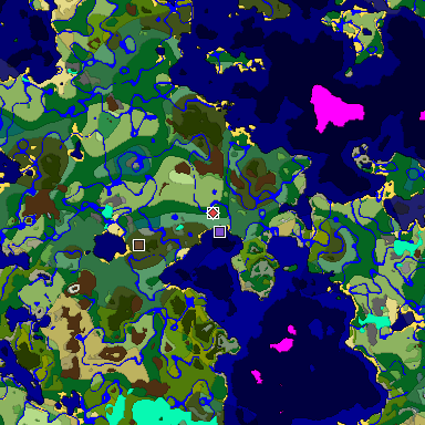 Predicted biome map of Java 1.18 seed 2426406062269451364 around estimated spawn