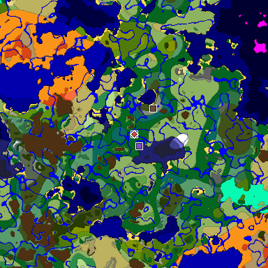 Predicted biome map of Java 1.18 seed -8066266121582761888 around estimated spawn