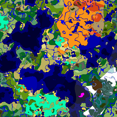 Predicted biome map of Java 1.18 seed 5045178118293464799 around estimated spawn