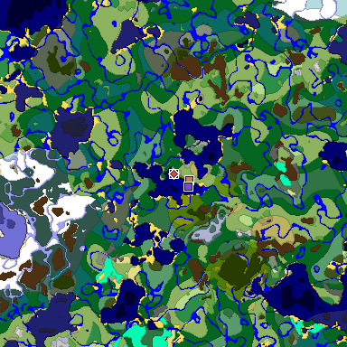Predicted biome map of Java 1.18 seed -4343133540207233585 around estimated spawn