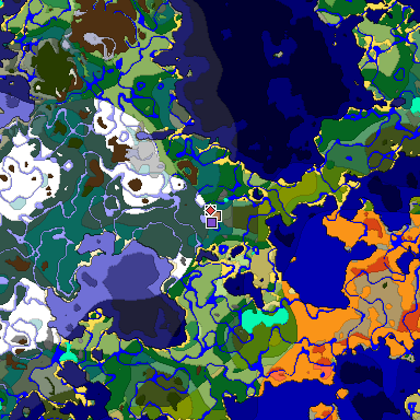 Predicted biome map of Java 1.18 seed 2802584170738920204 around estimated spawn
