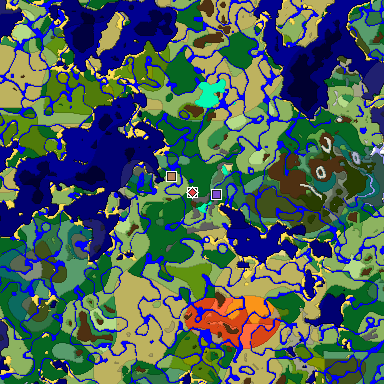 Predicted biome map of Java 1.18 seed -7872659699658615869 around estimated spawn