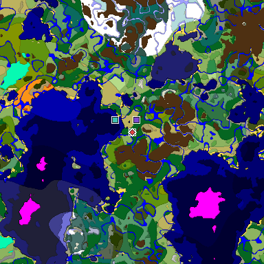 Predicted biome map of Java 1.18 seed -7001640192695362212 around estimated spawn