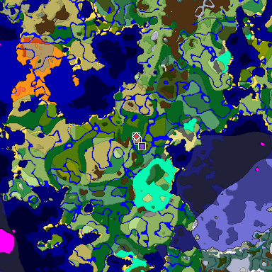 Predicted biome map of Java 1.18 seed 1401856788932693515 around estimated spawn