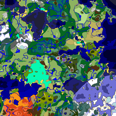 Predicted biome map of Java 1.18 seed 7962649460147988236 around estimated spawn