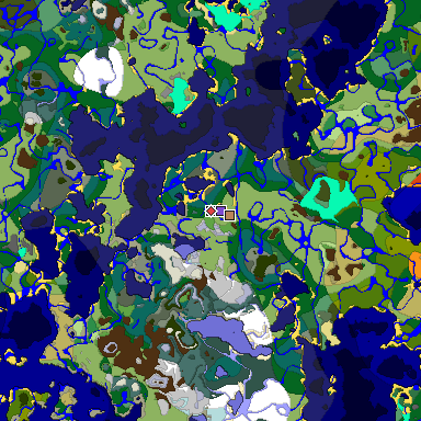 Predicted biome map of Java 1.18 seed -1788491025882879247 around estimated spawn