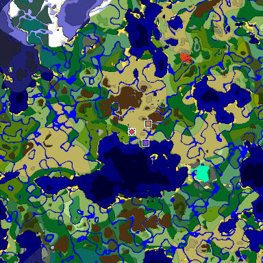 Predicted biome map of Java 1.18 seed 8801500302931488083 around estimated spawn