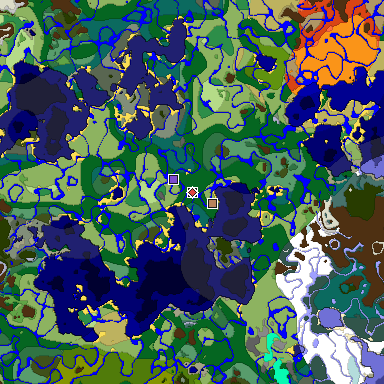Predicted biome map of Java 1.18 seed -8649028409317191085 around estimated spawn