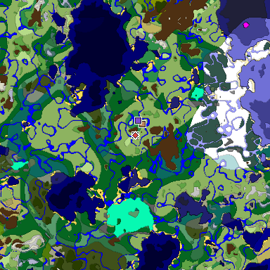 Predicted biome map of Java 1.18 seed -5428626948214360010 around estimated spawn