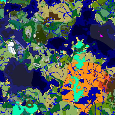 Predicted biome map of Java 1.18 seed -6223710809782164999 around estimated spawn